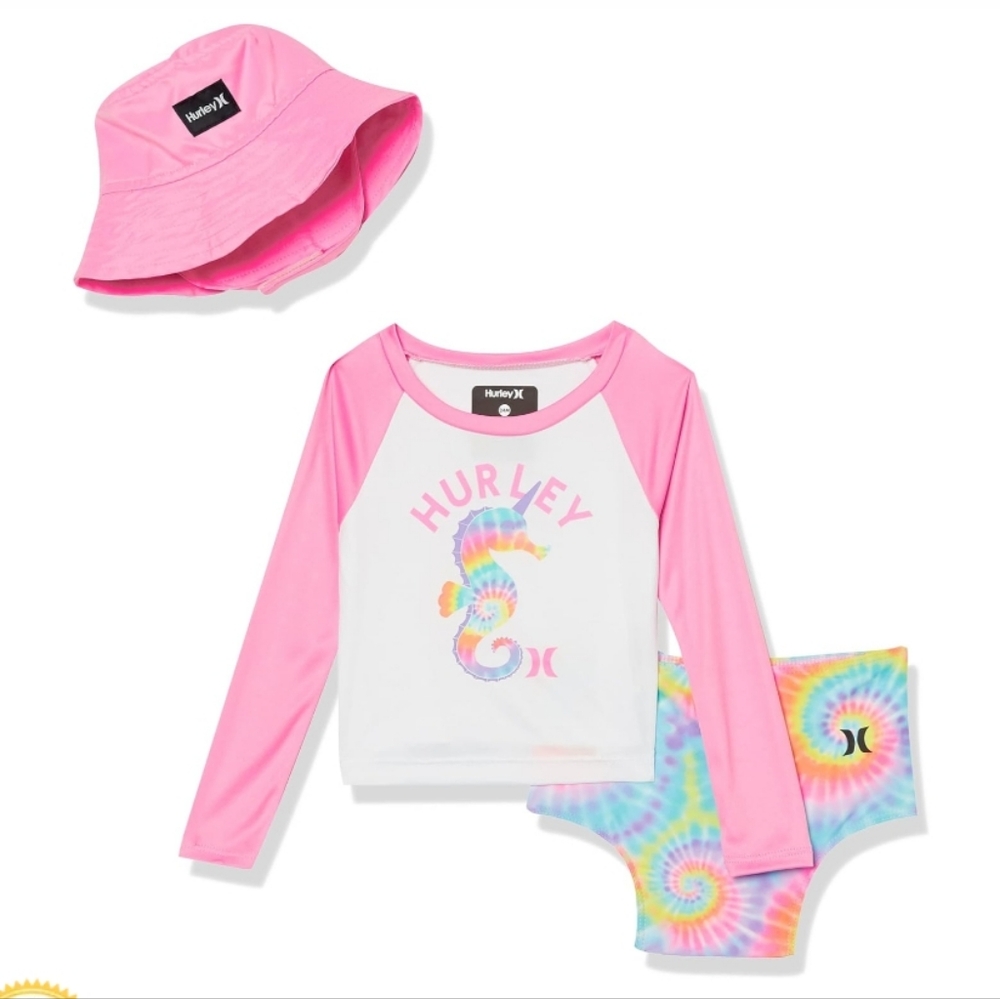 NWT ☆ Hurley Toddler Girls 3-Piece Swim Set Size 24M